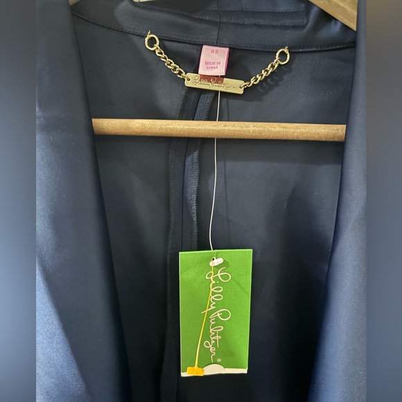 $298 NEW Lilly Pulitzer VALERIA DRESS COAT True Navy Trench Open Front XS - Picture 5 of 10